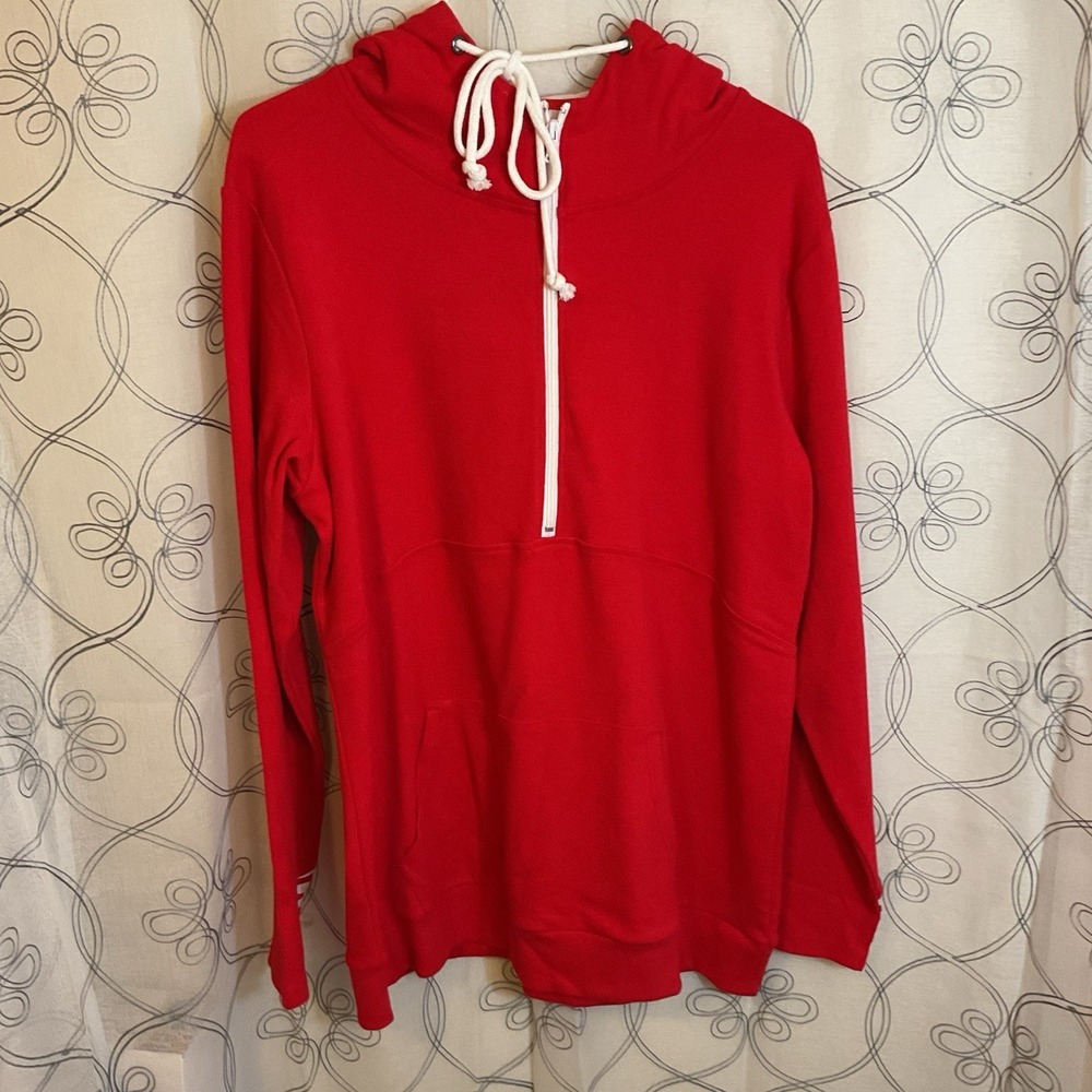 Michelle Mae‎ Half Zip Hoodie Red & White Kangaroo Pocket Thumb Holes Size XL